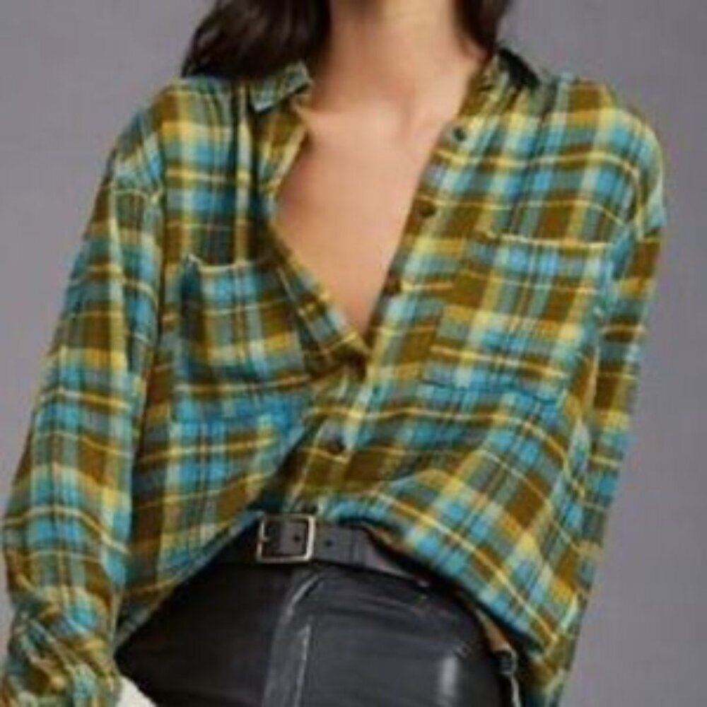 Anthropologie Pilcro plaid Relaxed Long Sleeve Shirt Size XS 54241